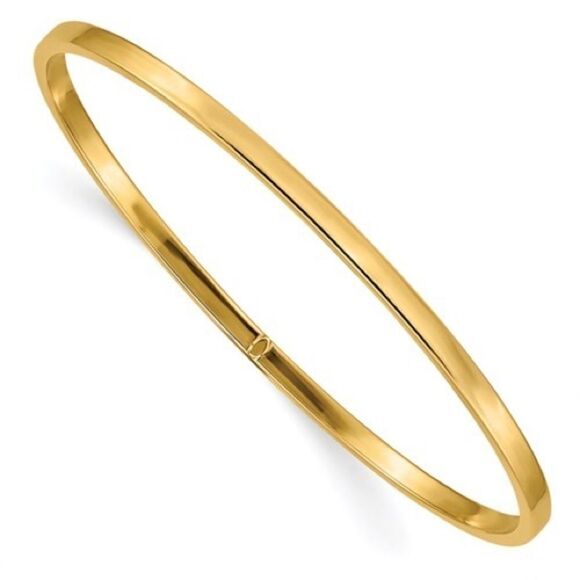 14k Gold Slip on Squared Bangle - Picture 1 of 14